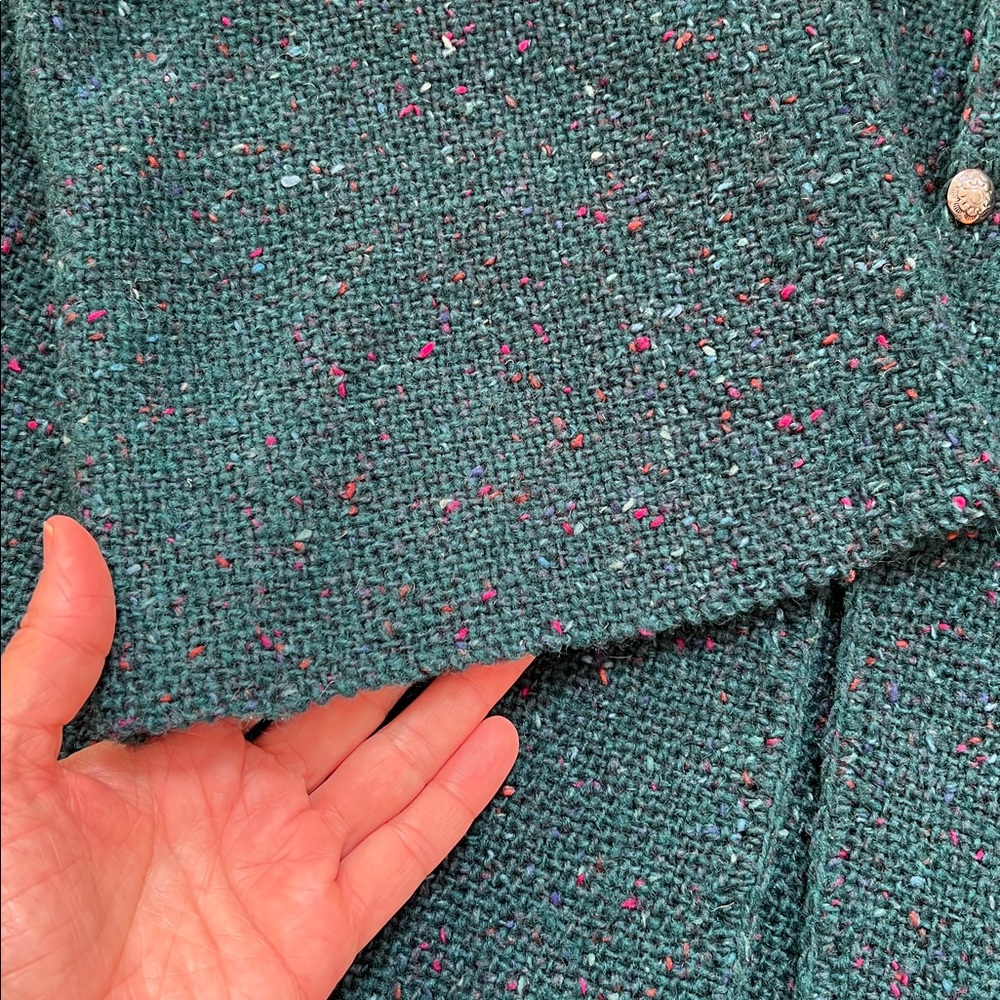 HANDWOVEN BY HARVY Artisanal Buttoned Cardigan Dark Teal Multi Confetti Speck OS - Picture 5 of 9